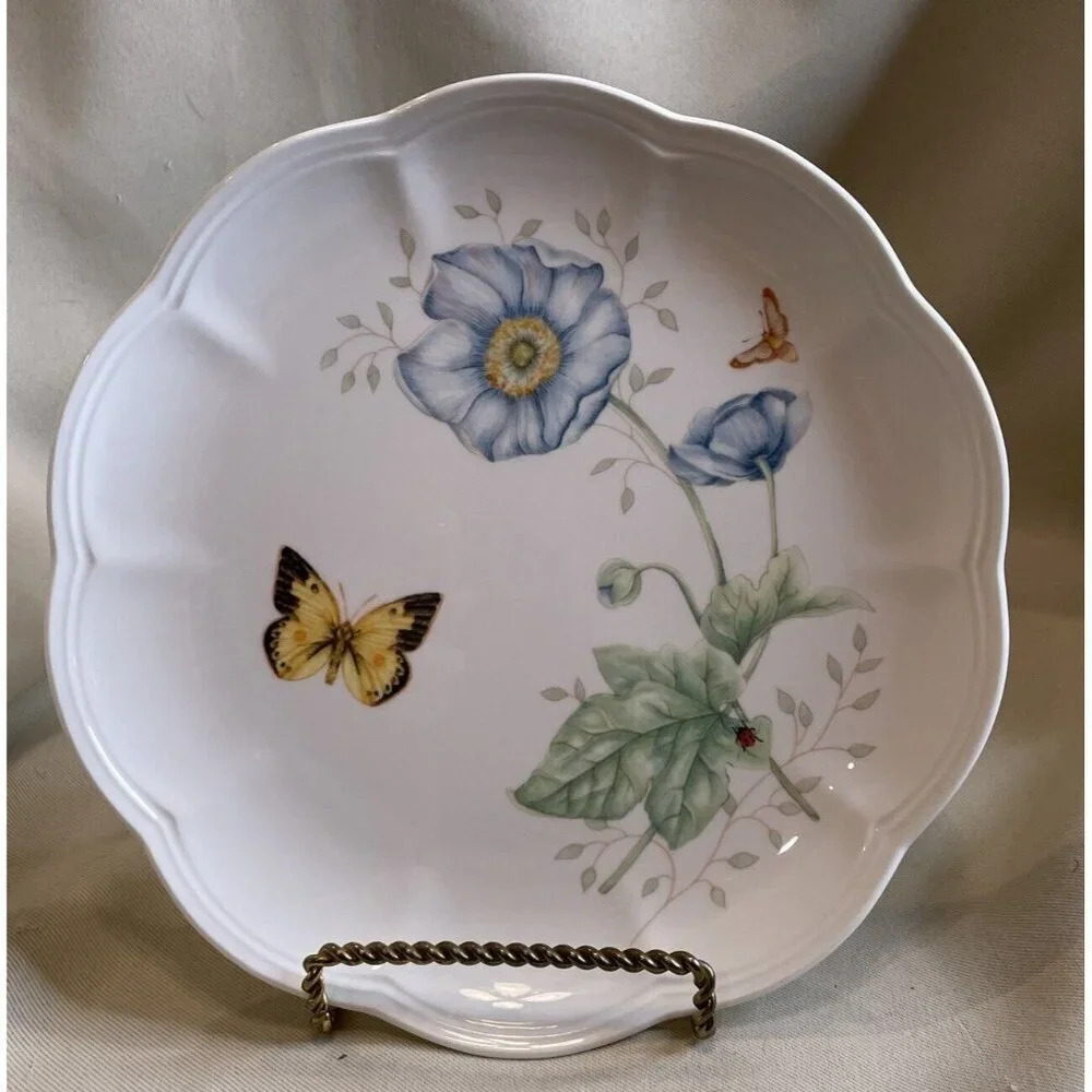 Lenox‎ Butterfly Meadow Monarch Luncheon Plate Scalloped Edge Floral Ladybug